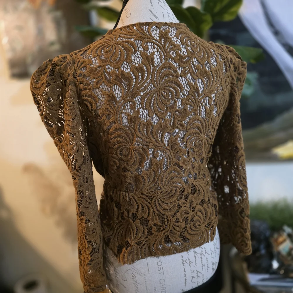 Free People Chocolate Lace Long Sleeve Top